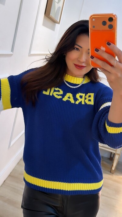 Foto Blusa De Tricot Brasil Paloma Mangas Longas Com Faixa Bicolor