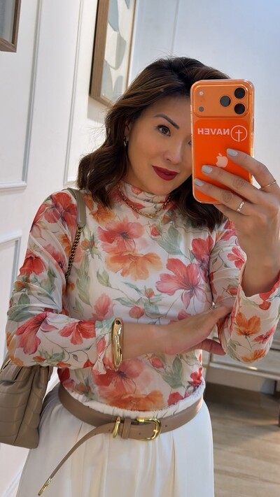 Foto Blusa De Tulê Estampa Floral Aysha Mangas Longas
