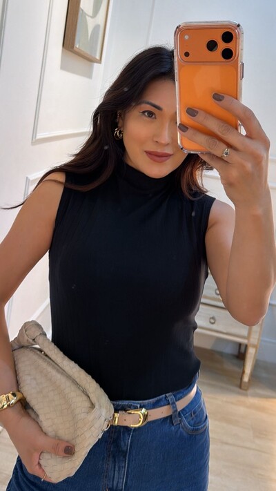 FotoBlusa Regata Com Nervuras Caneladas Luiza Gola Alta