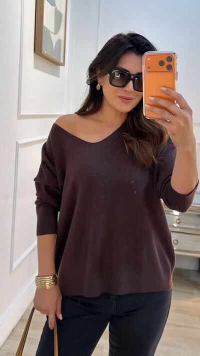 FotoBlusa Tricot Ampla Decote V Paola Mangas Longas