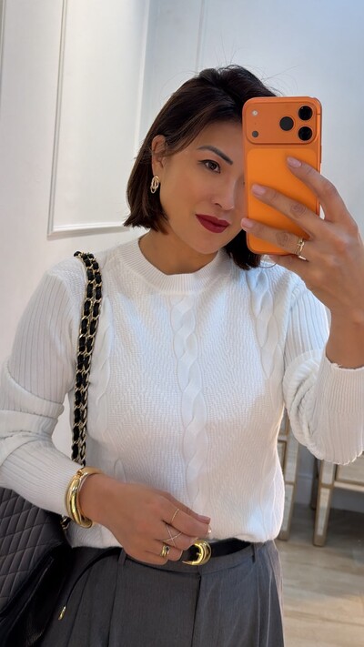 Foto Blusa Tricot Texturas Na Diagonal Alana Trançados Triplos