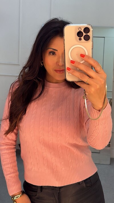 FotoBlusa Tricot Nervuras E Tranças Natalie Mangas Longas