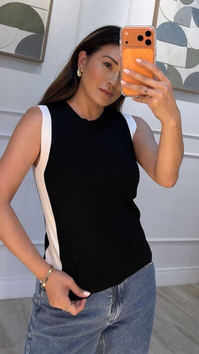 FotoBlusa Regata Tricot Canelada Louise Faixa Lateral