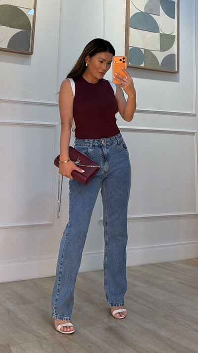 Foto Blusa Regata Tricot Canelada Louise Faixa Lateral