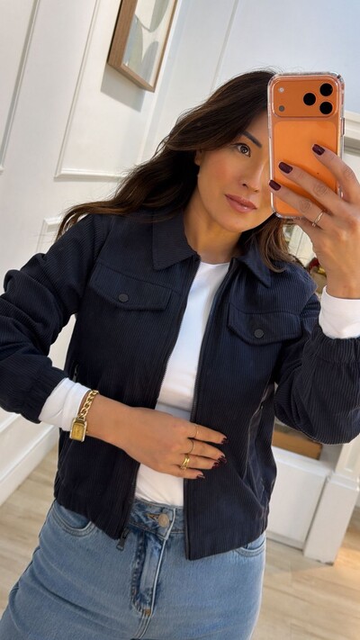 FotoJaqueta Casaco Bomber Veludo Cotelê Elis Bolsos Com Zíper