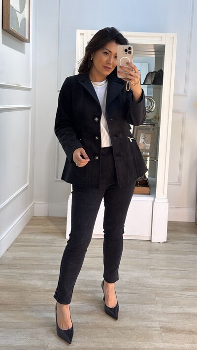 Foto Casaco Veludo Texturizado Laura Bolsos Na Diagonal Zíper Dourado