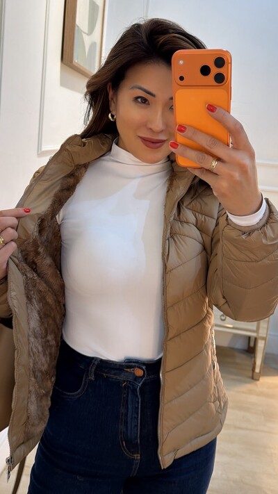 Foto Casaco Nylon Zíper Prata Fabiola Forro De Pelinho