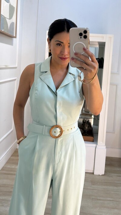 FotoMacacão Pantalona Frente Única Simone Cinto Redondo Detalhado