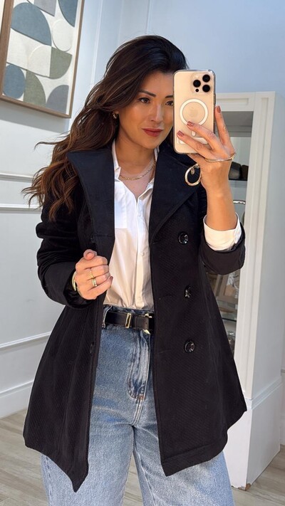 FotoCasaco Sobretudo Gisele Veludo Cotelê Com Botões Duplos Frontais