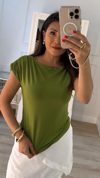 FotoBlusa Muscle De Malha Aline Drapeado Nos Ombros