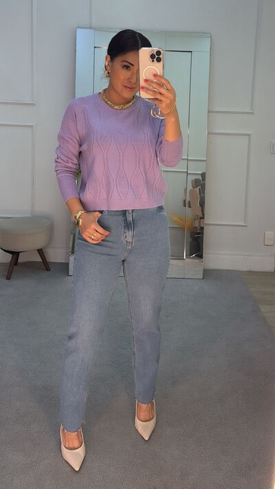 Foto Blusa Tricot Adriana Losangos Texturizados Com Detalhes Trançados