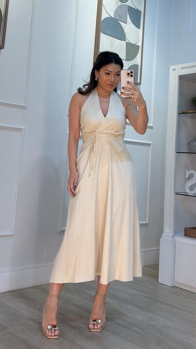 Foto Vestido Midi Frente Única Agatha Bolsos Frontais