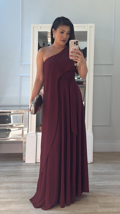 Foto Vestido Longo Capa Lateral Adriele Com Cinto Faixa
