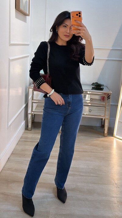 Foto Blusa Tricot Nervura Frontal Taty Punhos Com Aplicações