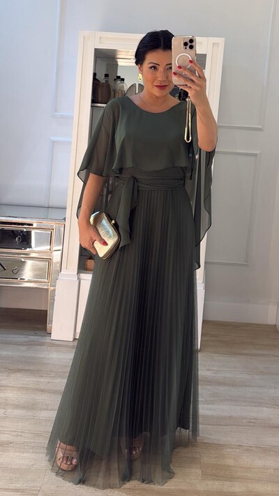 Foto Vestido Longo Mangas Em Echarpe Vivi Saia Plissada Em Tule