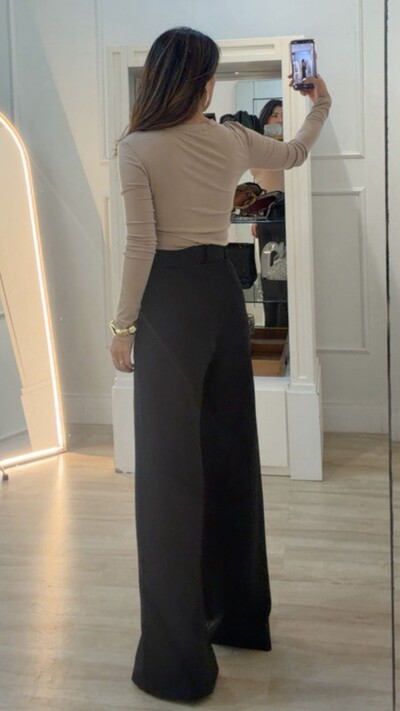 FotoCalça Pantalona Alfaiataria Cecilia Cinto Fivela Larga Dourada