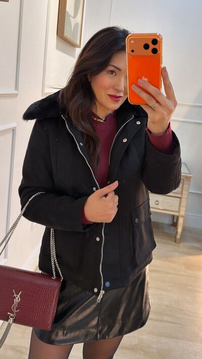 FotoParka Casaco Suede Sandy Capuz Com Gola De Pelo
