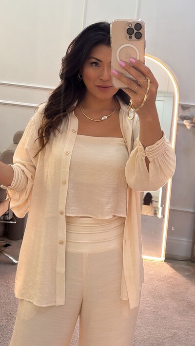 FotoConjunto Twin Set Emma Maxi Camisa Com Nervuras Nos Punhos & Blusa Cropped