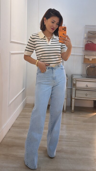 Foto Blusa Polo Tricot Listrada Marcela Mangas Curtas