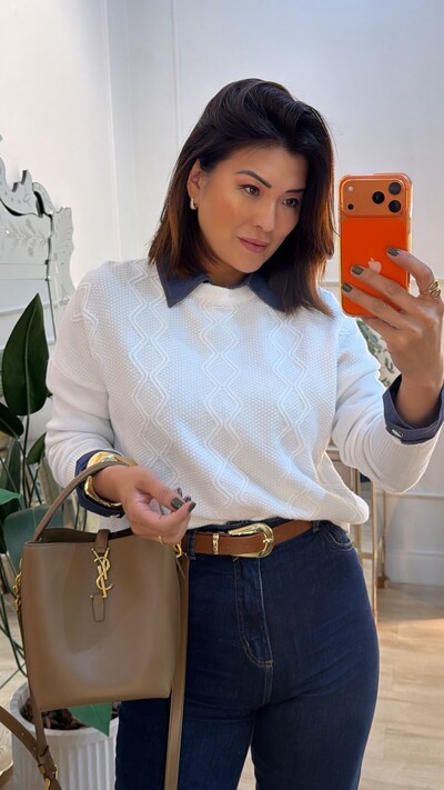 Foto Blusa Tricot Texturizada Fernanda Nervuras Em Zigue E Zague