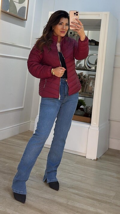 Foto Jaqueta Nylon Gola Alta Patrícia Zíper Prata