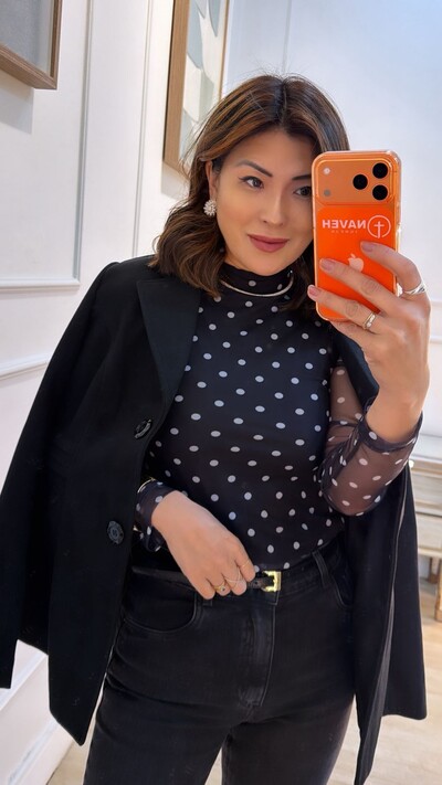 Foto Blusa Tulê Poá Fabiola Mangas Longas