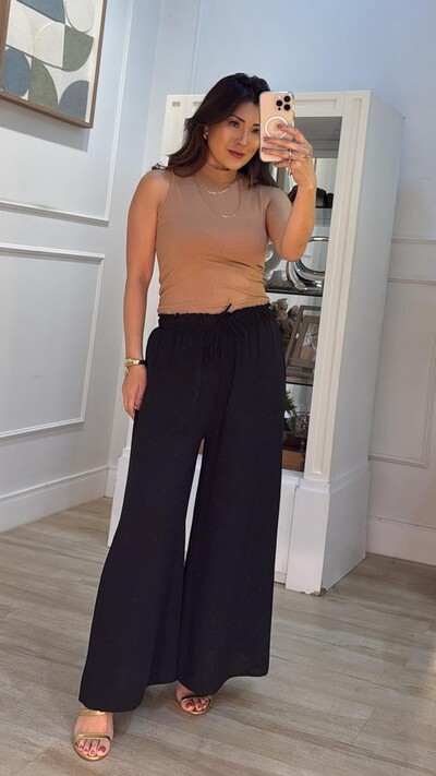 Foto Calça Pantalona Pala Larga Samila Amarração Frontal