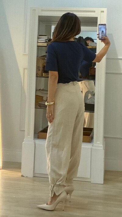 FotoCalça Jogger Viscose Com Linho Nanda Pregas Frontais