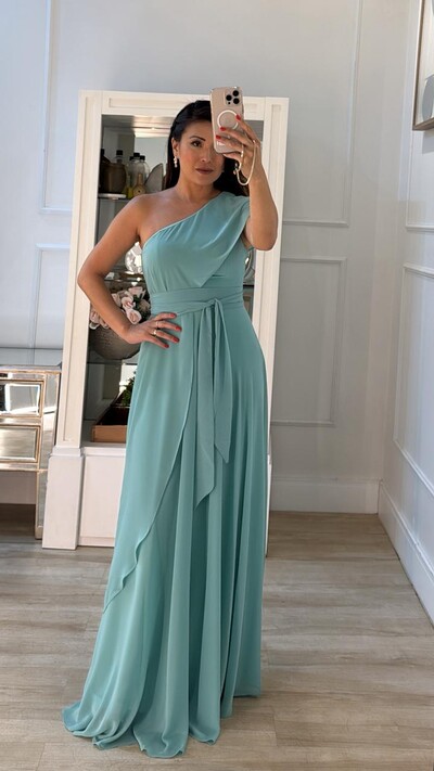 Foto Vestido Longo Capa Lateral Adriele Com Cinto Faixa