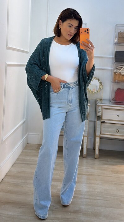 Foto Kimono Tricot Vazado Fabi Mangas 3/4