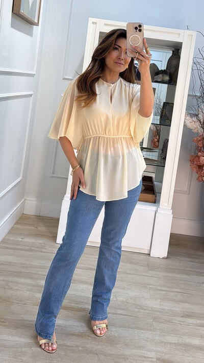 Foto Bata Chiffon Mangas Em Evasê Thainá Elástico Franzido No Barrado