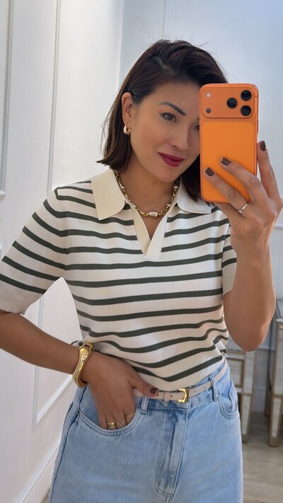Foto Blusa Polo Tricot Listrada Marcela Mangas Curtas