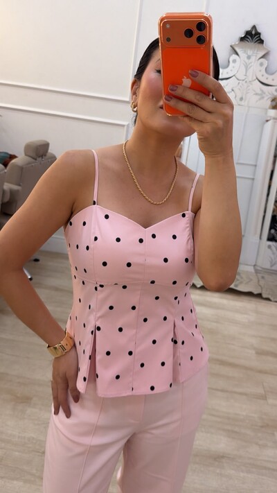 Foto Blusa Regata Peplum Estampa Poá Eloah Decote Coração