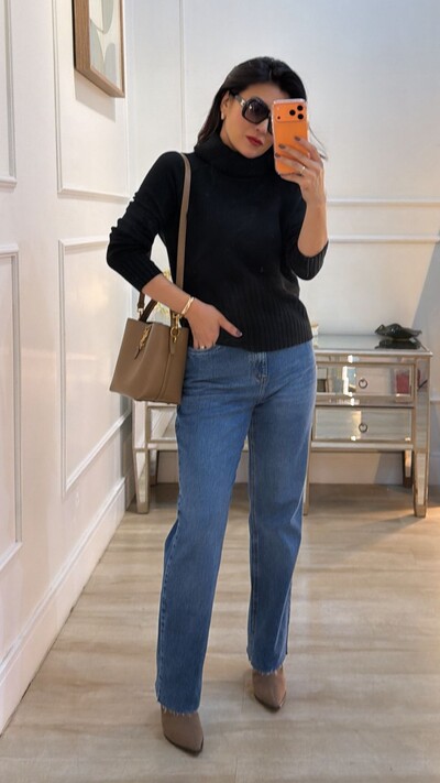 Foto Blusa Tricot Gola Rolê Sandra Nervuras Caneladas Na Horizontal