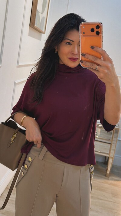 FotoBlusa Ampla Mangas 3/4 Gizele Gola Alta