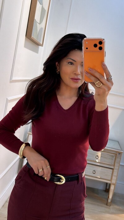 FotoBlusa Tricot Decote V Cecilia Mangas Longas