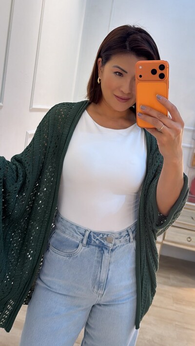 Foto Kimono Tricot Vazado Fabi Mangas 3/4