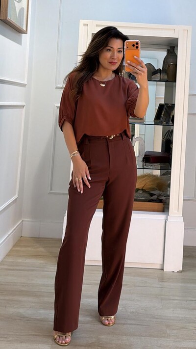 Foto Blusa Crepe Ampla Kelly Mangas 3/4 Com Elástico Franzido Nos Punhos