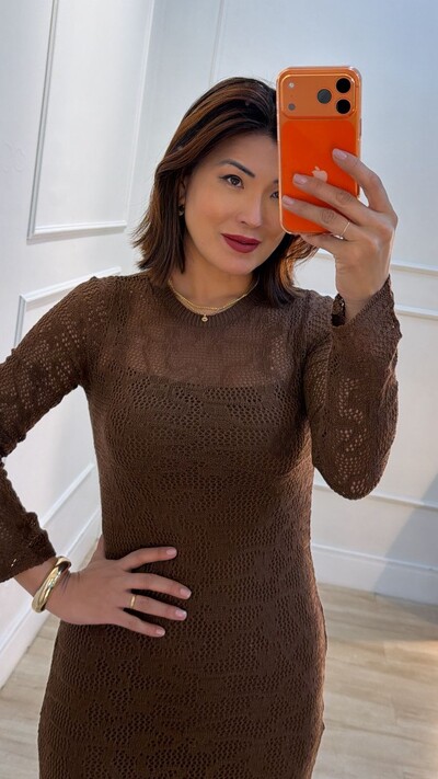 Foto Vestido Longo Tricot Vazado Maya Mangas Longas