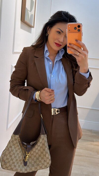 FotoMaxi Blazer Viscose Com Linho Brenda Martingalê Nos Punhos