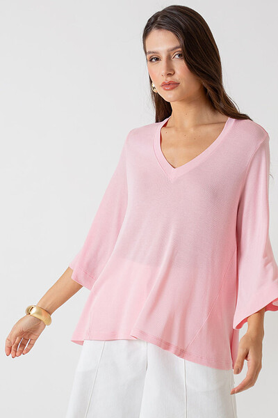 Foto Blusa Ampla Decote V Thayna Mangas 7/8 Evasê