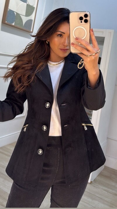 FotoCasaco Veludo Texturizado Laura Bolsos Na Diagonal Zíper Dourado