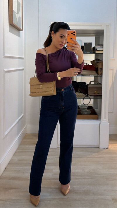 Foto Blusa Malha Ombro Vazado Detalhe De Pregas Layla Mangas 7/8