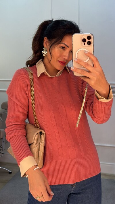 FotoBlusa Tricot Antonia Canelado Com Trançado Triplo Frontal