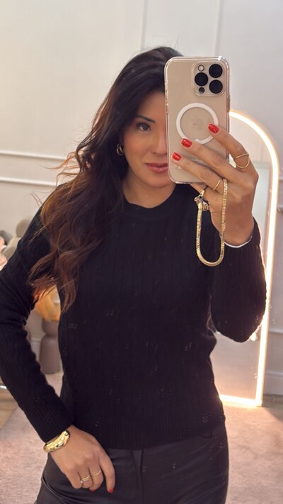 FotoBlusa Tricot Nervuras E Tranças Natalie Mangas Longas