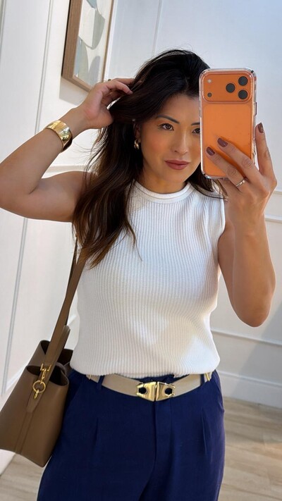 FotoBlusa Colete Tricot Canelado Halley Detalhe Gola Enrolado