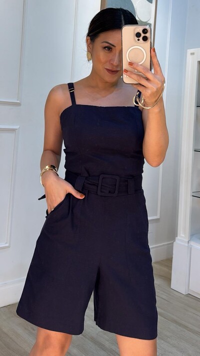 FotoMacaquinho Viscose Com Linho Lívia Cinto Fivela Quadrada