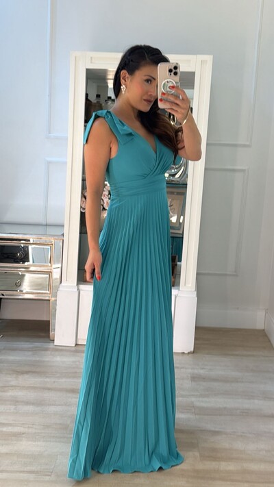 FotoVestido Longo Plissado Tereza Laço No Ombro