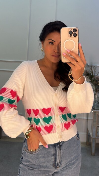 FotoCardigan Tricot Flora Com Corações Multicolor