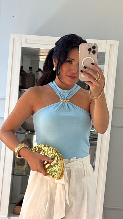 FotoBlusa Regata Cavada Canelada Karina Detalhe Fivela Dourada Frontal
